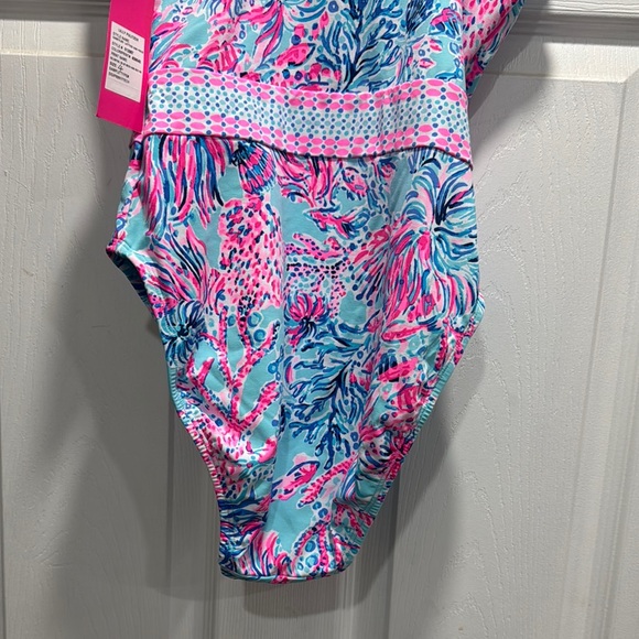 Lilly Pulitzer Pink and Blue One Piece Swimsuit with Lace-Up Detail - Picture 5 of 5